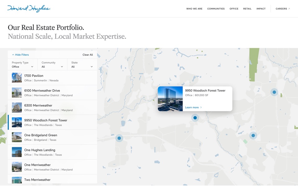 Howard Hughes corporate site real estate portfolio page