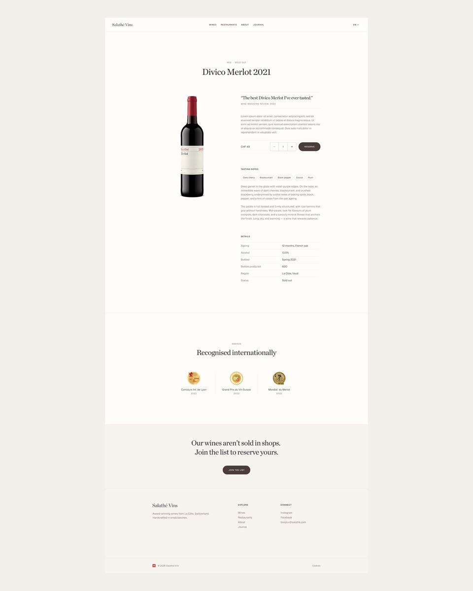 Salathé Vins wine detail page