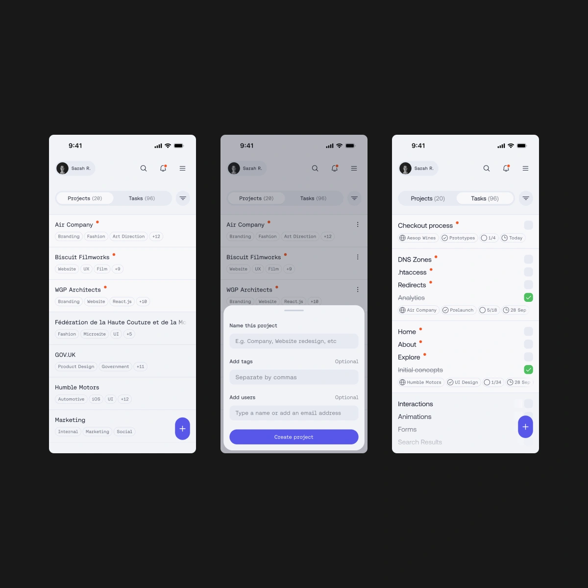 UI design for project management project